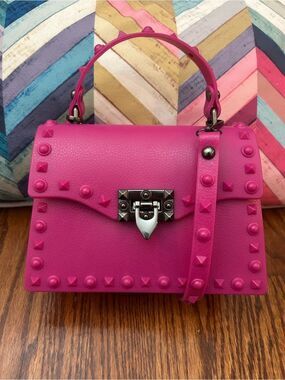 Hot Pink Studded Jelly Satchel Crossbody Bag | Mini Top Handle Purse